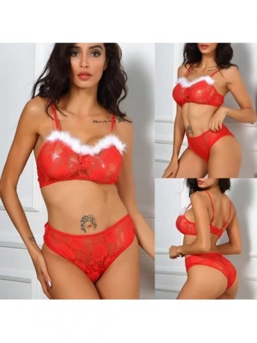 Bustiers & Corsets Sexy Lingerie for Women Mid Waist Christmas Lace Plus Size Bra Lingerie Underpants Thong Underwear Set Bod...