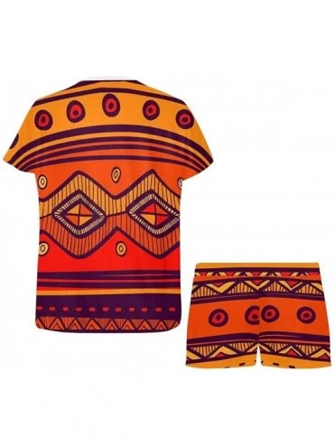 Sets African Art Tribal Pattern Women's Sleepwear T Shirt Round Neck Short Sleeve Pajama Set - Multi 1 - CI19CA5UAO4 $34.40