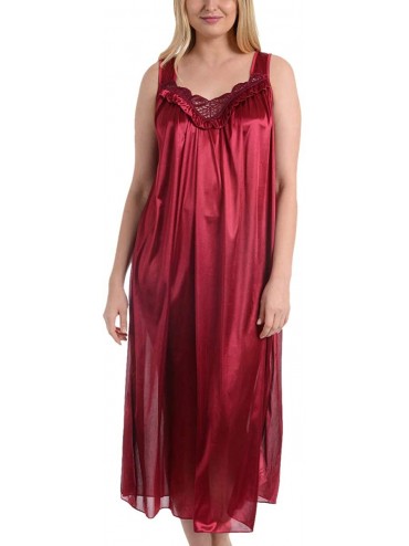 Nightgowns & Sleepshirts Women's Satin Silk Sleeveless Lingerie Long Nightgowns - Wine - CB18N6S5U9X $21.66