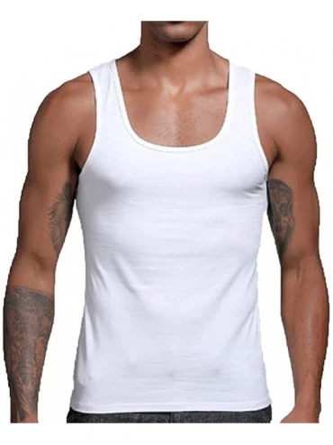 Undershirts Men Sleeveless Undershirt Crew Neck Tank Top Comfort Soft Baselayer Premium Cotton A-Shirt - White - C218AOHDTUZ ...