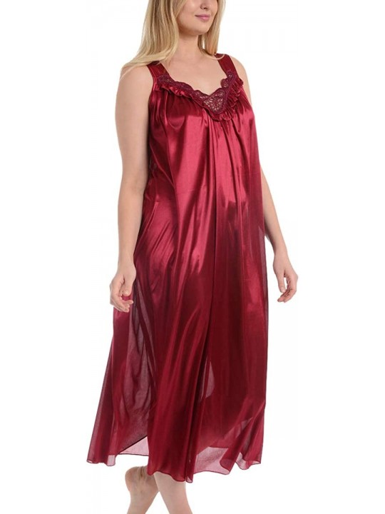 Women's Satin Silk Sleeveless Lingerie Long Nightgowns - Wine - CB18N6S5U9X