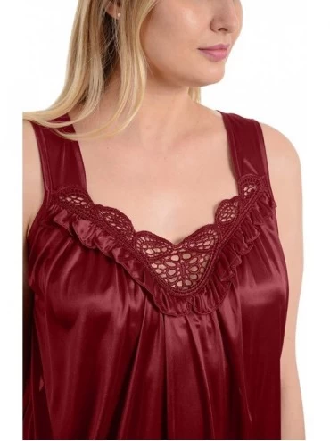 Nightgowns & Sleepshirts Women's Satin Silk Sleeveless Lingerie Long Nightgowns - Wine - CB18N6S5U9X $21.66