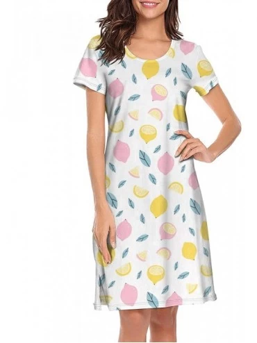 Nightgowns & Sleepshirts Girls' Nightgowns Lemon Tropical Fruit Yellow O-Neck Cute Short Sleeve Night Shirts - Lemon Tropical...