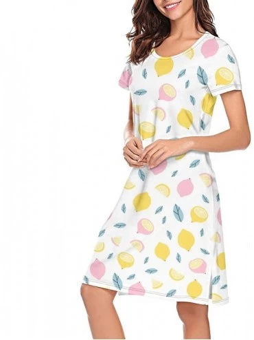 Nightgowns & Sleepshirts Girls' Nightgowns Lemon Tropical Fruit Yellow O-Neck Cute Short Sleeve Night Shirts - Lemon Tropical...