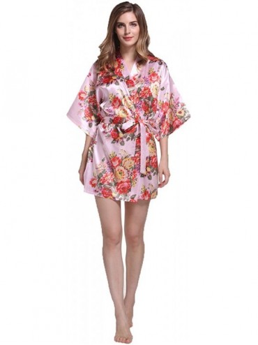 Nightgowns & Sleepshirts Short Robe Kimono - Floral Bouquets- Pink - CY18GIYWEEZ $42.00
