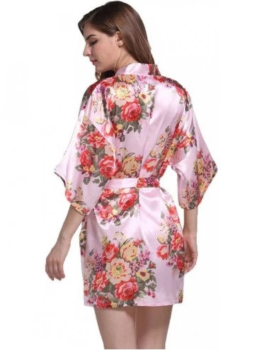 Nightgowns & Sleepshirts Short Robe Kimono - Floral Bouquets- Pink - CY18GIYWEEZ $17.38