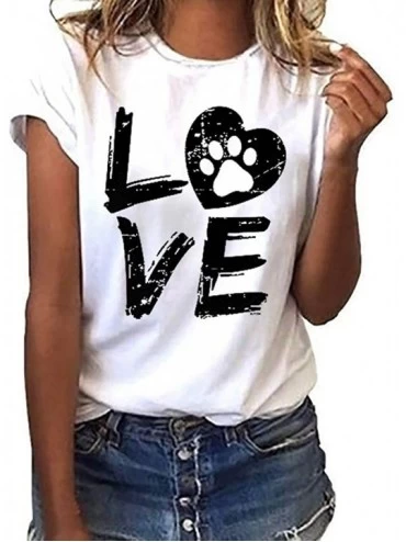Thermal Underwear Fashion Women's T-Shirt Casual O-Neck Top Loose Short-Sleeved Love Letter - White - C418O8K2755 $34.07