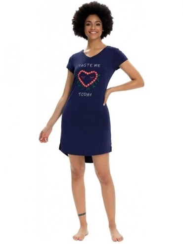 Nightgowns & Sleepshirts Womens Sleepshirt Sleepwear Short Sleeves Cute Print V Neck Lightweight Knit Pajamas Tops Dress for ...