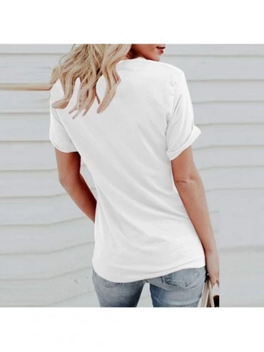 Thermal Underwear Fashion Women's T-Shirt Casual O-Neck Top Loose Short-Sleeved Love Letter - White - C418O8K2755 $18.17