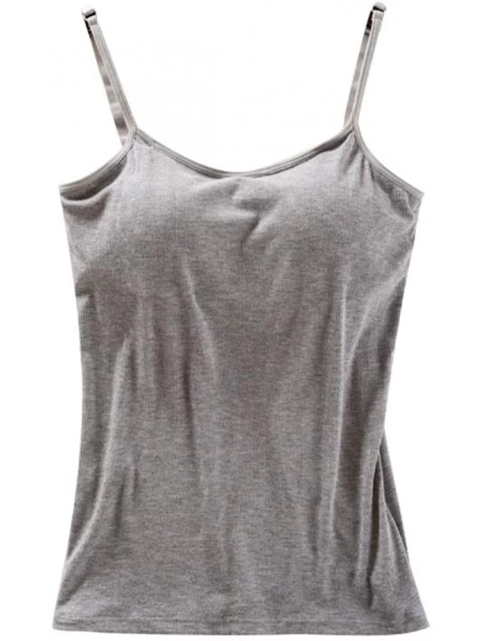 Camisoles & Tanks Women's Breathable Cotton Camisole Push Up Padded Cami Tanks Tops with Adjustable Spaghetti - Grey - C01964...