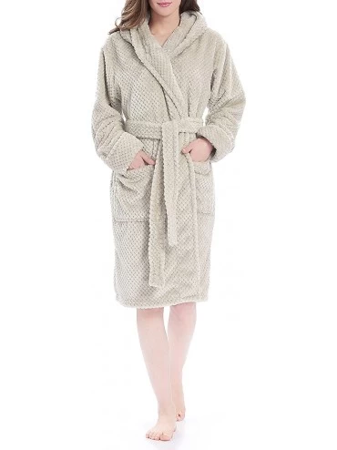 Robes Women's Fleece Robe Shawl Collar Knee Length Bathrobe Winter Lounge Robe Sleepwear - Gary - CF18G9QZG55 $62.88