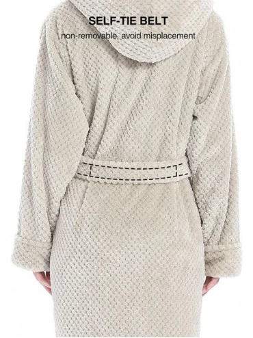 Robes Women's Fleece Robe Shawl Collar Knee Length Bathrobe Winter Lounge Robe Sleepwear - Gary - CF18G9QZG55 $40.01