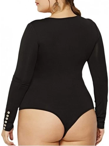 Shapewear Women's Sexy Scoop Neck Zipper Long Sleeve Thong Leotard Bodysuit Tops Stretchy Bodycon Romper Jumpsuit - A-black -...