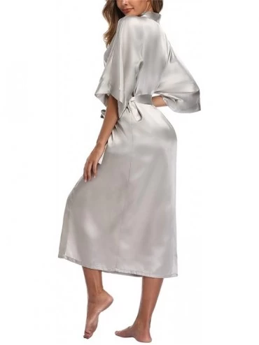 Robes Women's Satin Robes Pure Color Long Kimono Bathrobes Soft Nightgown - Gray - CJ18O2D8XMZ $12.21