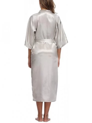 Robes Women's Satin Robes Pure Color Long Kimono Bathrobes Soft Nightgown - Gray - CJ18O2D8XMZ $12.21