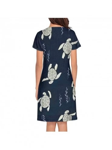 Nightgowns & Sleepshirts Colorful Turtle and Fish Nightgowns Funny Sleepshirts for Women's Crew Neck - Navy Swimming Turtles ...