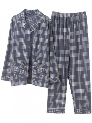 Sleep Sets Men's Pajamas Suit- Mens Cotton Plaid Nightwear Long Sleeve Pyjama Suit with Trousers-A-L - A - C6193ROESOC $99.80