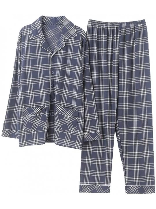 Sleep Sets Men's Pajamas Suit- Mens Cotton Plaid Nightwear Long Sleeve Pyjama Suit with Trousers-A-L - A - C6193ROESOC $52.12
