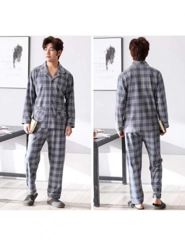 Sleep Sets Men's Pajamas Suit- Mens Cotton Plaid Nightwear Long Sleeve Pyjama Suit with Trousers-A-L - A - C6193ROESOC $52.12