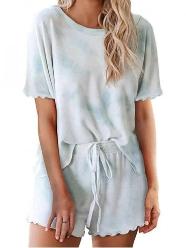 Sets Women's Casual Tie Dye Printed Pajama Sets Nightwear Top with Shorts - Hs040 Baby Blue - CX190DUYIH2 $65.00