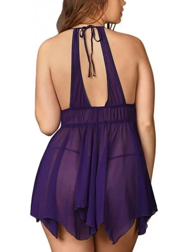 Baby Dolls & Chemises Women Sexy Plus Size Lace Babydoll Lingerie with Cups and Thong(S-4XL) - Purple-2 - CX188YC42U5 $31.08