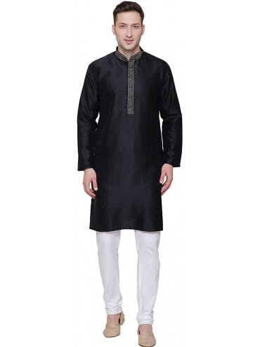 Sleep Sets Cotton Men's Kurta Pajama Set Indian Party Wear - Black - CK185T048O9 $75.78