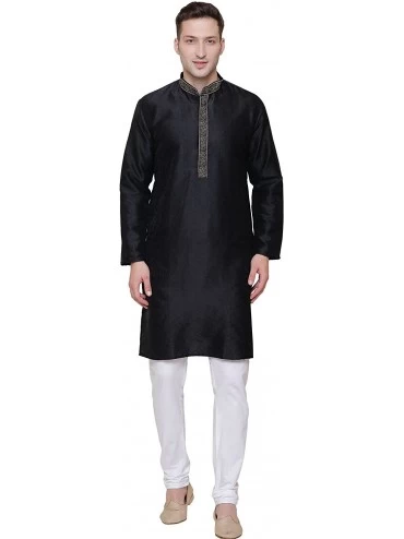 Sleep Sets Cotton Men's Kurta Pajama Set Indian Party Wear - Black - CK185T048O9 $30.14
