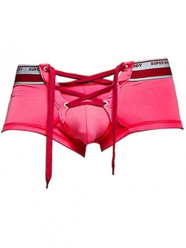 Boxer Briefs Men's Sexy Lingerie Cotton Tie Rope Cute Boxer Brief Underwear Panties - Pink - CS17AZ9HAI6 $14.89