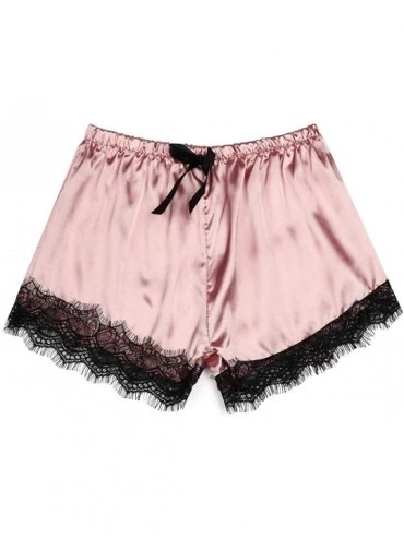 Sets Women's Sexy Satin Cami and Shorts Lace Nightwear 3 Piece Sleepwear Pajamas Set - Pink - CR19CACTLGO $14.23