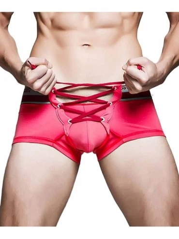 Boxer Briefs Men's Sexy Lingerie Cotton Tie Rope Cute Boxer Brief Underwear Panties - Pink - CS17AZ9HAI6 $14.89