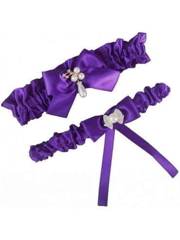Garters & Garter Belts Women's Satin Bridal Garters Wedding Garters with Bow - Purple 2 - CL186ZTSR5D $27.34