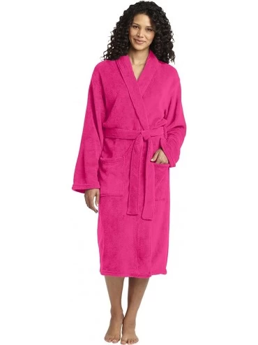 Robes Men's Plush Microfleece Shawl Collar Robe - Pink Raspberry - CX11NGROD9Z $33.70