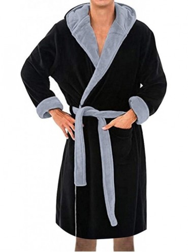 Robes Men's Plush Shawl Bathrobe Home Clothes-Winter Lengthened Long Sleeved Robe Coat - CZ18AG7RW4I $68.55