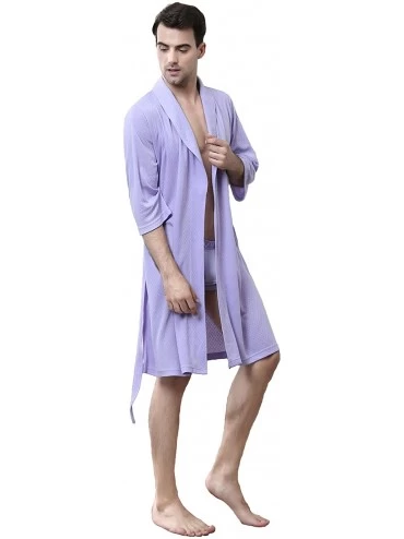 Robes Waffle Women Bathrobe Lightweight Men Robe Short Kimono Sleepwear Summer - Men - Light Purple - C418HL8XCOS $47.15