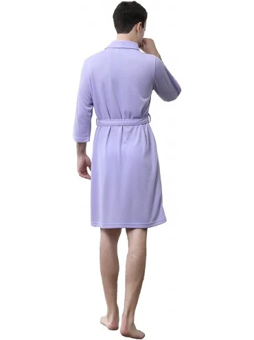 Robes Waffle Women Bathrobe Lightweight Men Robe Short Kimono Sleepwear Summer - Men - Light Purple - C418HL8XCOS $23.26