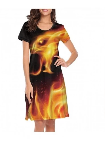 Sets Womens Nightgown Fog Pine Trees Forest Short Sleeve Sleep Dress - Fiery Dragon - CW18ZXCI7MD $60.67