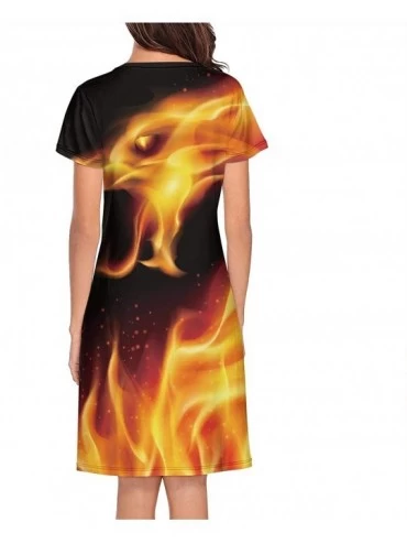 Sets Womens Nightgown Fog Pine Trees Forest Short Sleeve Sleep Dress - Fiery Dragon - CW18ZXCI7MD $39.12