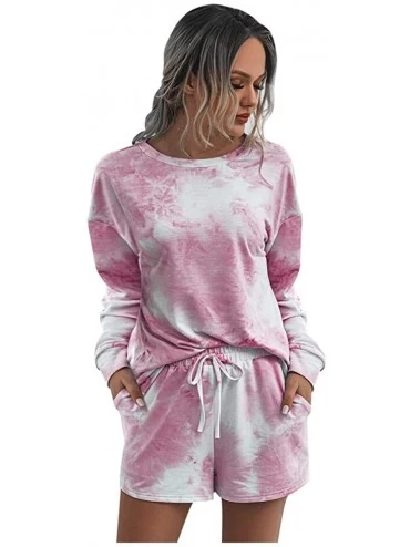 Sets Summer Tie Dye Printed Outfits Short Sleeve Tops and Shorts 2 Piece Pajamas Set Sleepwear Loungewear - Pink - CJ199NDDQU...