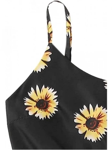 Sets Women's Cami Top Pajamas Sets Sunflower Print Spaghetti Strap Sleeveless PJ Loungewear Black Large - CO194CANKXI $13.88