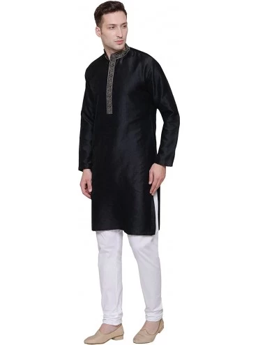 Sleep Sets Cotton Men's Kurta Pajama Set Indian Party Wear - Black - CK185T048O9 $30.14