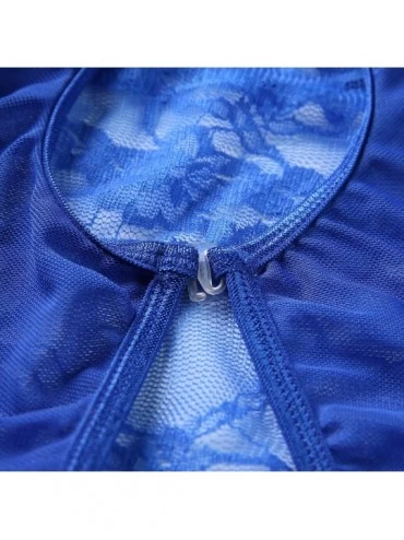 Baby Dolls & Chemises Plus Size Lingerie for Women One-Piece Teddy Lingerie Bodysuit Lace Nightie - Blue - CK18QYLKZGN $10.18