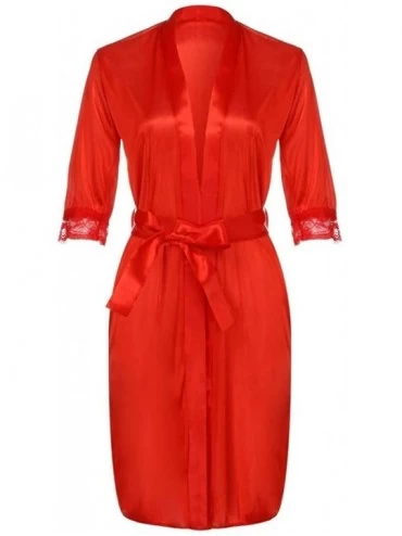 Robes Women Lace Lingerie Sexy Pajama Pure Color Nightgown Sleepwear Robe Gown Bathrobe Nightdress - Red - CX18AHAT8TO $19.62