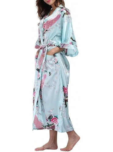 Robes Blue Chinese Women Long Silk Rayon Robe Kimono Yukata Bath Gown Lingerie Sleepwear Flower XXXL Br035-Burgundy-L - C018W...
