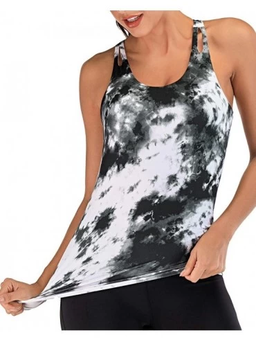 Camisoles & Tanks Workout Tops for Women with Built in Bra Tanks Activewear Yoga Running Shirt - Ink Painting - C3198KU6OSD $...