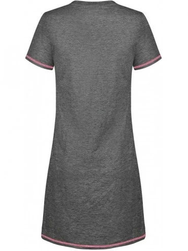 Sets Women's Printed Short Sleeve Pure Cotton Sleepwear Nightgown - Black12 - CF19D7NARXH $14.78