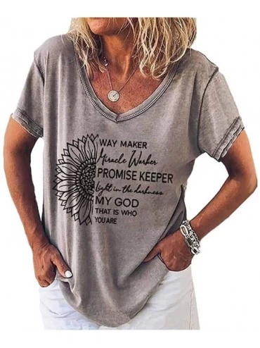 Tops Sunflower Short Sleeve T Shirt Waymaker Tee Women Causal V Neck Loose Tops Blouse - Gray - C519833IGE2 $14.08