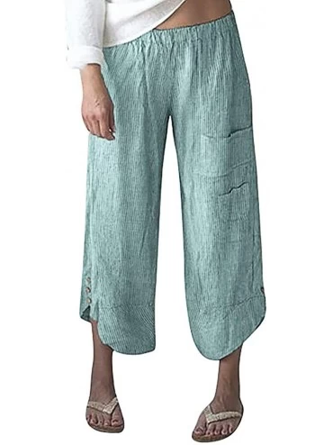 Shapewear Loose Sweatpants for Women Plus Size Solid Color Pocket Wide Leg Pants Cotton Linen Trousers Ninth Pants - Green - ...