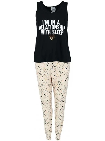 Sets Women's I'm in a Relationship with Sleep Tank and Jogger Set - Black - C2198U5KLRG $16.87