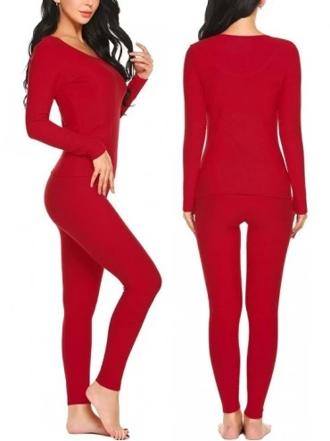 Thermal Underwear Women's Long Thermal Underwear Fleece Lined Winter Base Layering Set - Thick_red - CF185WYNWE2 $29.02