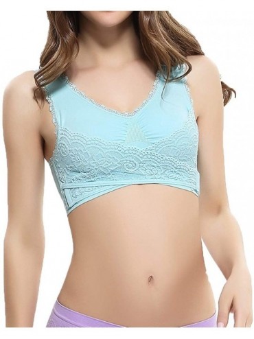 Thermal Underwear Women Summer Plain Color Front Cross Side Lace Sports Bra Full Cup Bra Vest Tops - Blue - C118SR94CDA $28.63